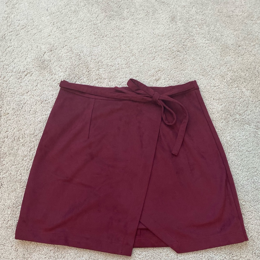 Maroon velvet tie skirt